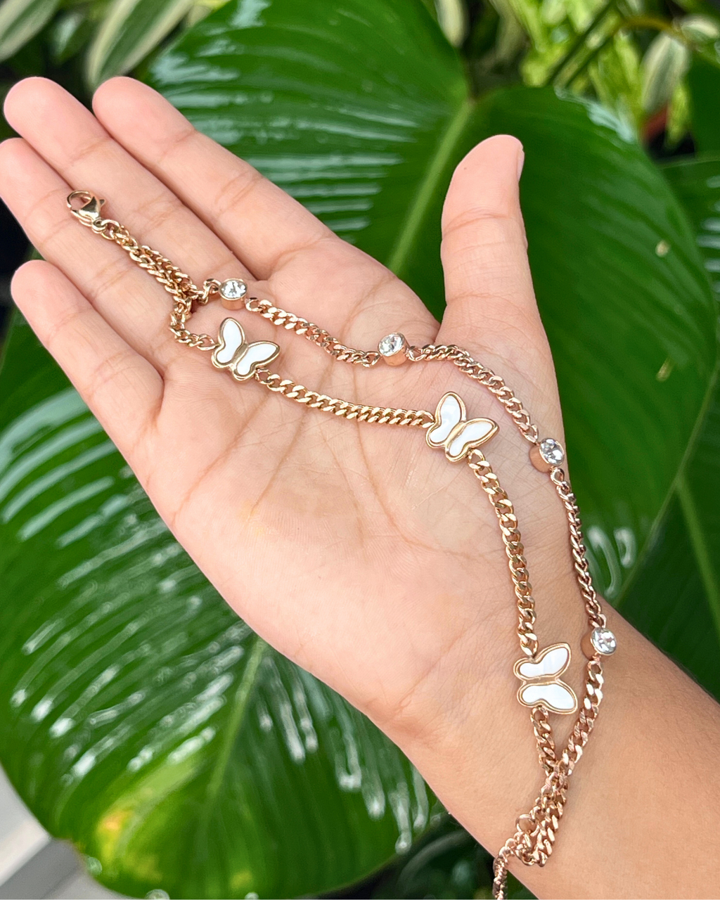 White Rose Gold Butterfly Bracelet