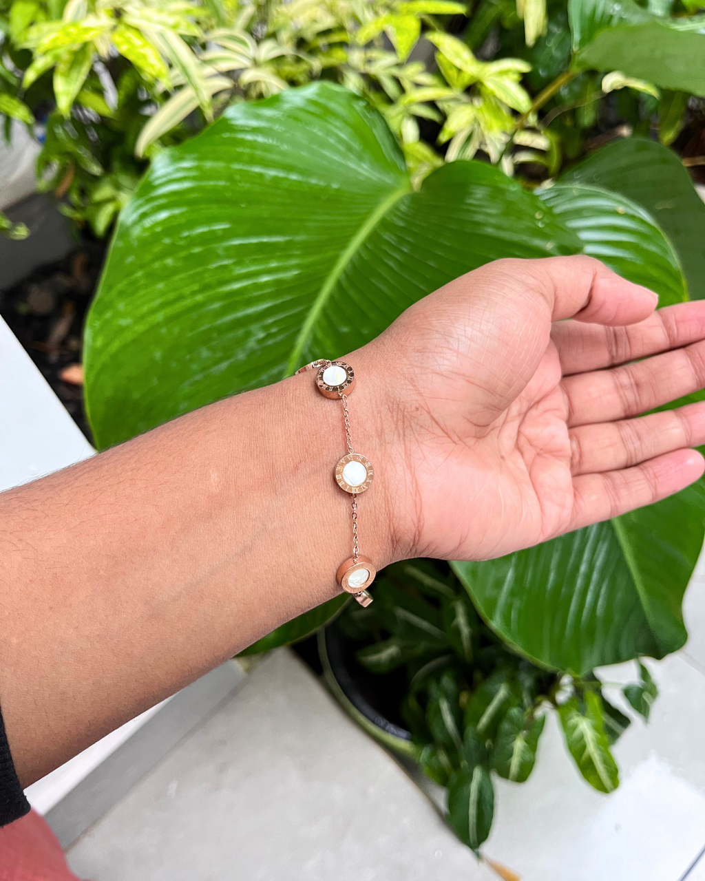 Roman Rose Gold White & Black Stainless Steel Bracelet