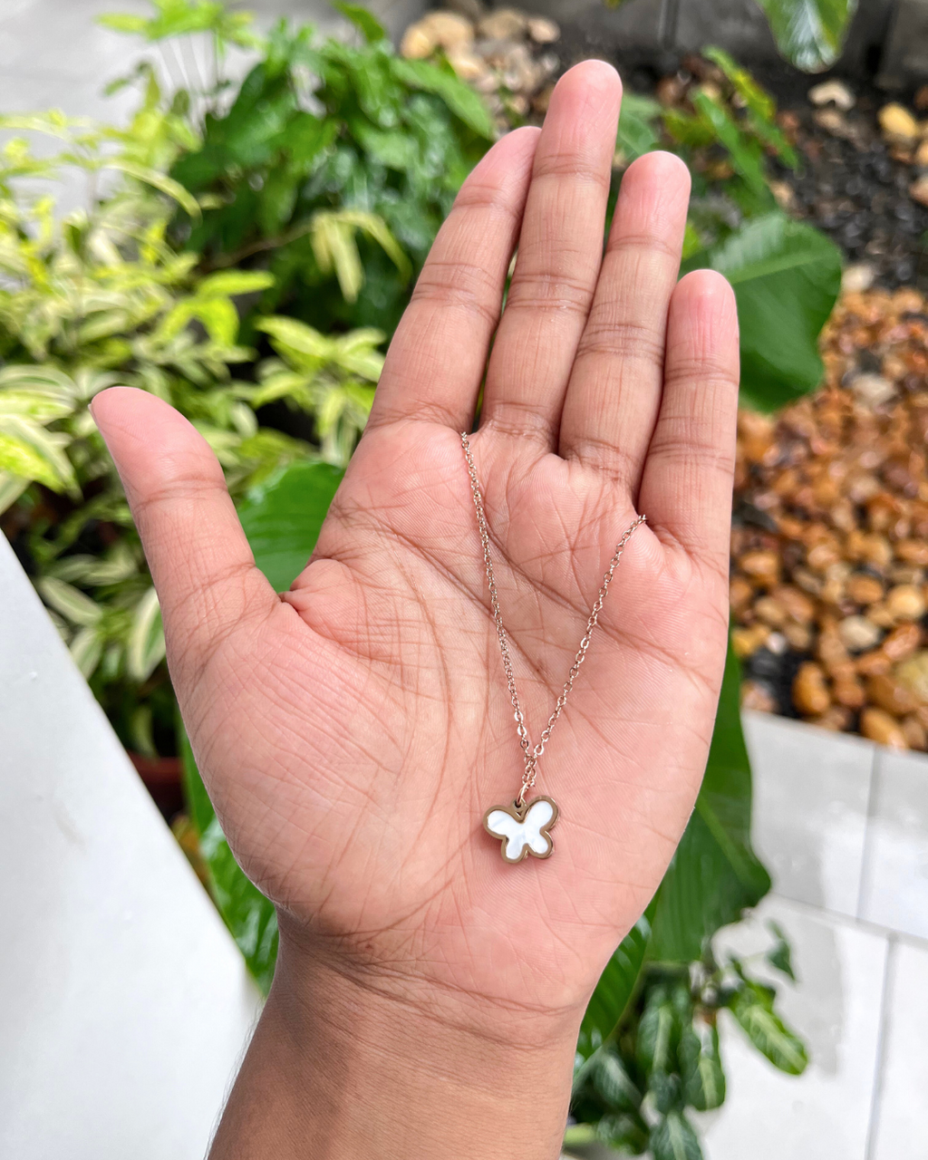 Butterfly Pendant Chain Rose Gold Plated two sided (Black&White)