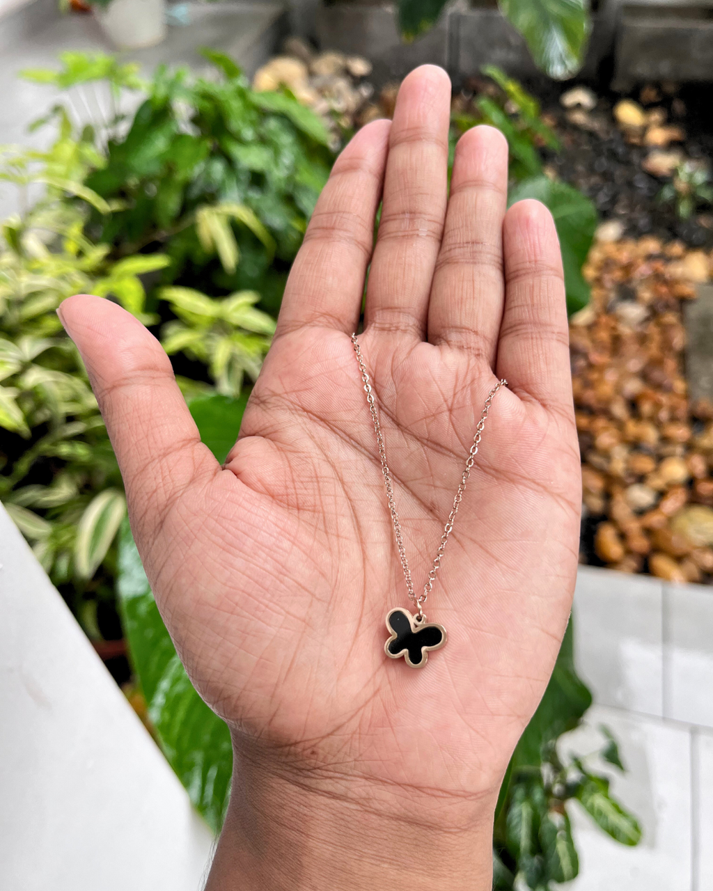Butterfly Pendant Chain Rose Gold Plated two sided (Black&White)