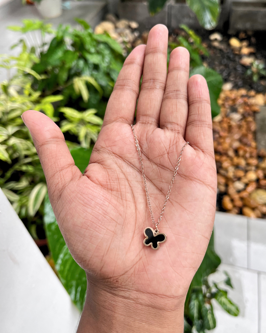 Butterfly Pendant Chain Rose Gold Plated two sided (Black&White)