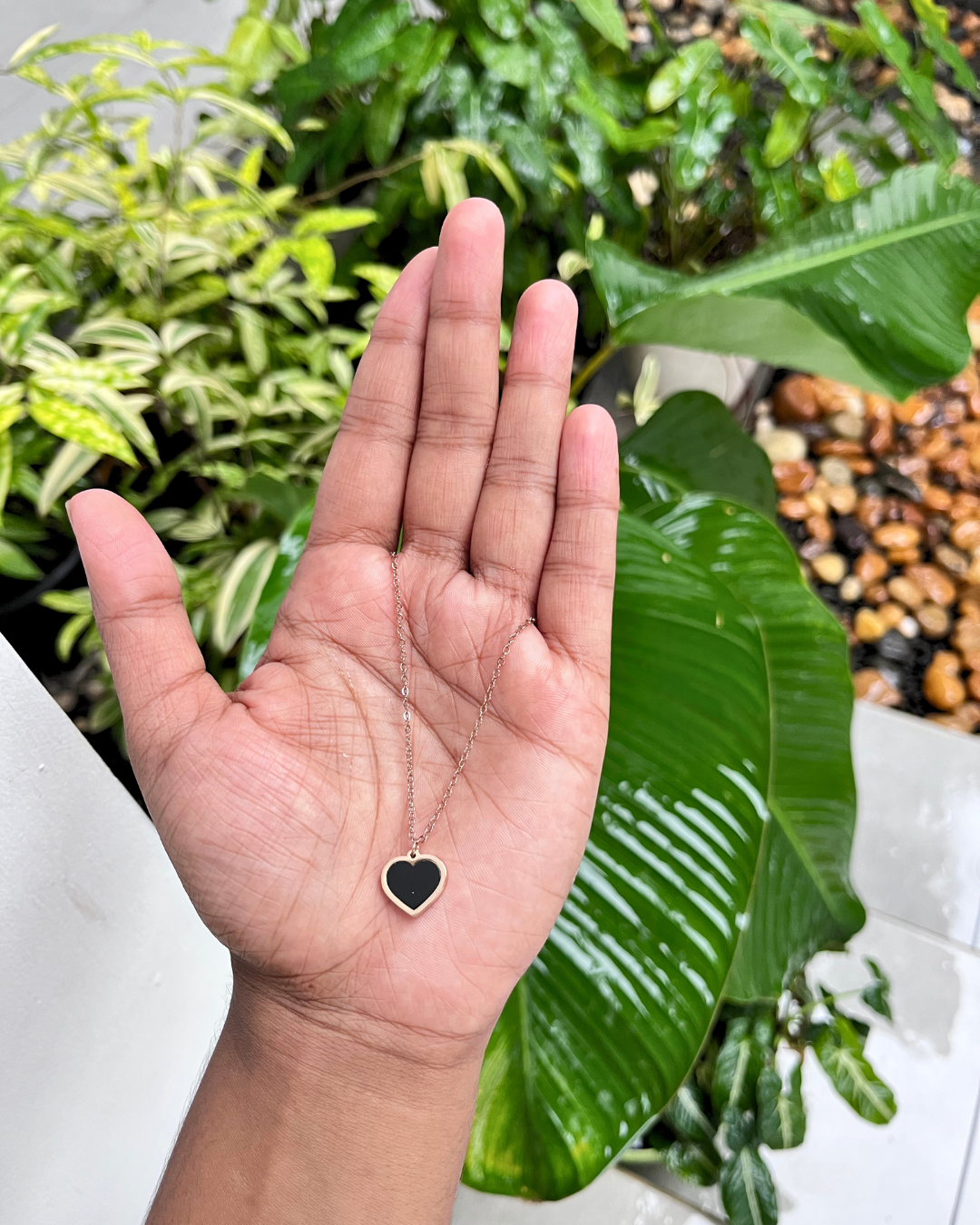 Heart-Rose Gold Plated Pendant two sides (Black&White)