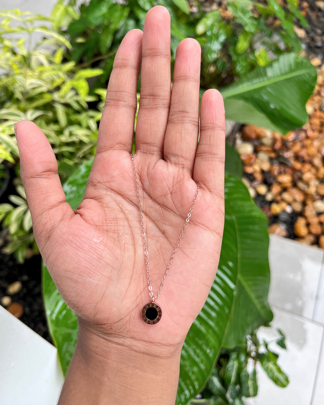 Classic Roman Numerals Black and White Saucer Pendant