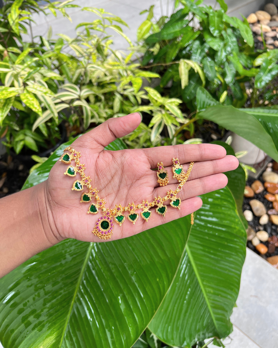 Palakka mala necklace with earings