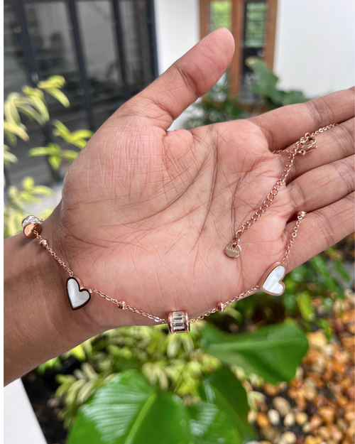 Anti Tarnish  rose gold sleek chain with hearts and diamonds