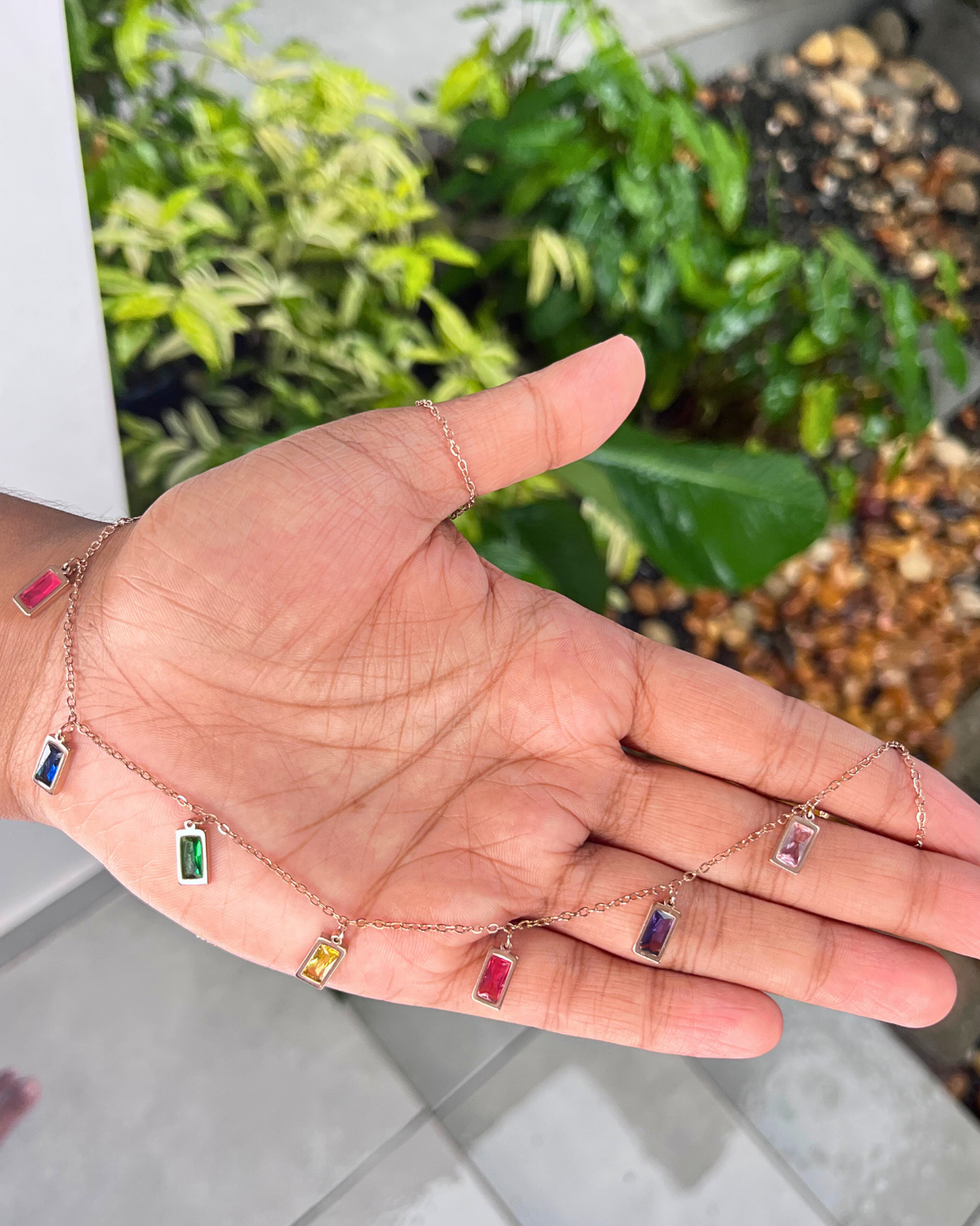 Anti Tarnish Stainless Steel RoseGold ColorFull Diamond Necklace