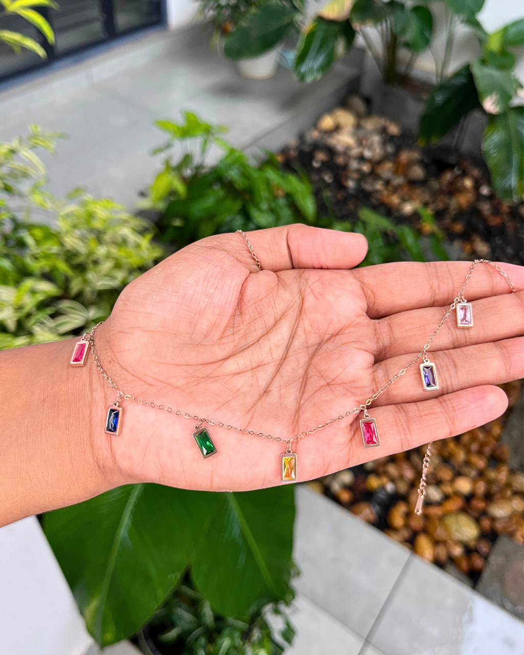 Anti Tarnish Stainless Steel RoseGold ColorFull Diamond Necklace