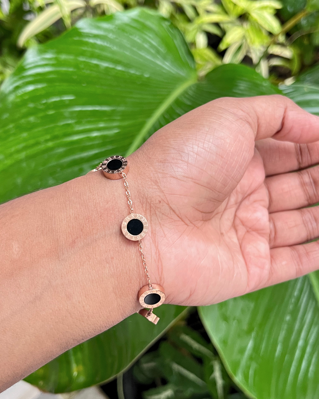 Roman Rose Gold White & Black Stainless Steel Bracelet